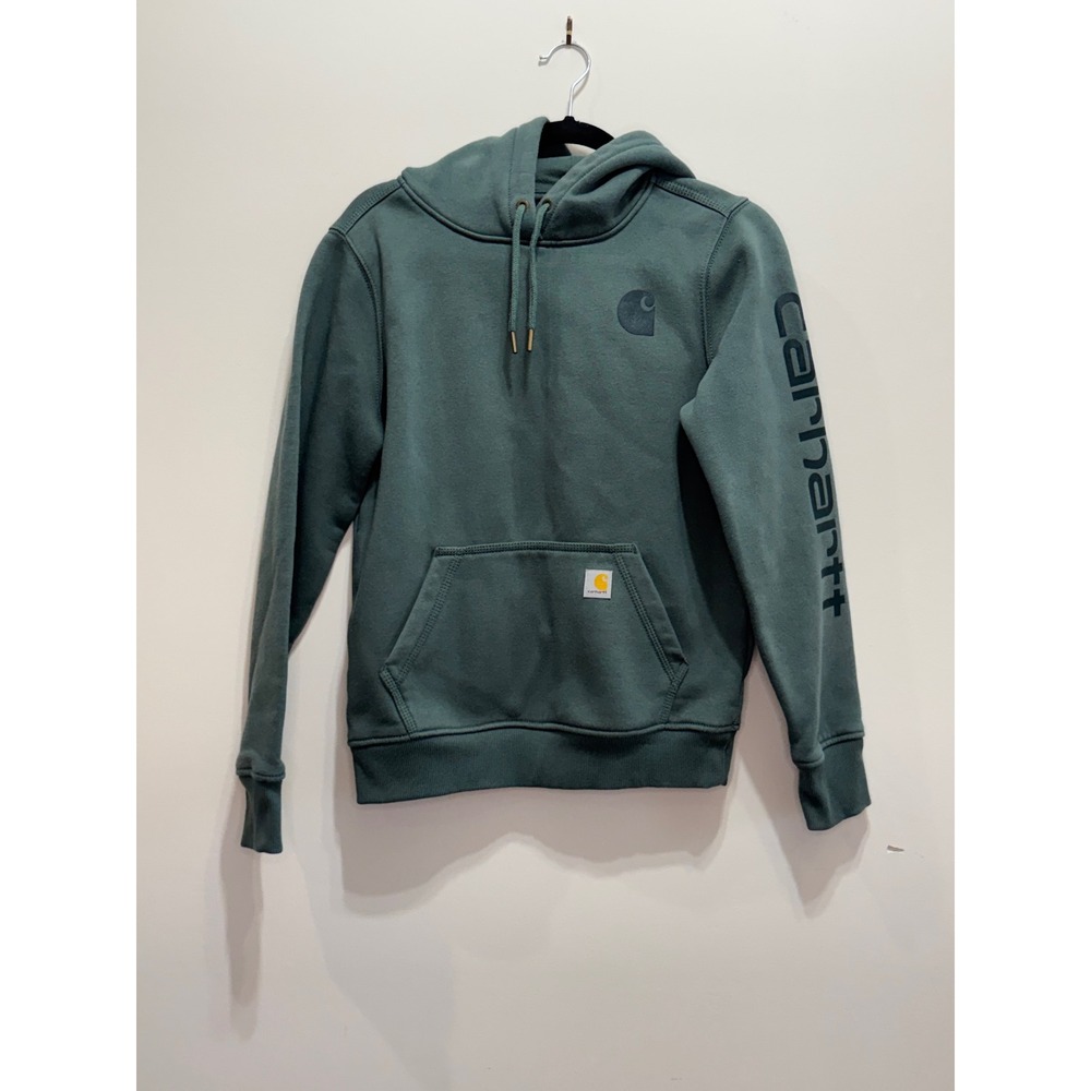 Carhartt Womens Relaxed Fit Graphic Logo Hoodie Sage Green XS 105445